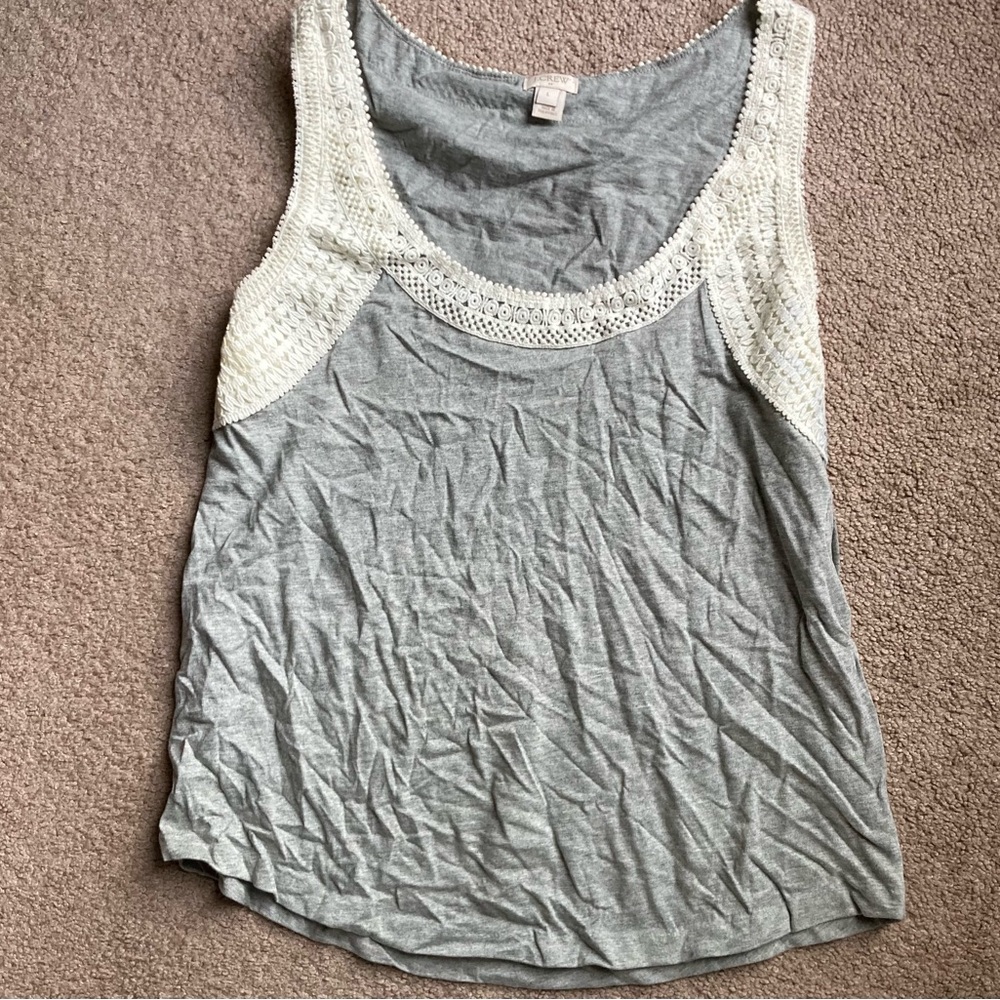 J. Crew Gray Tank Top with Cream Lace